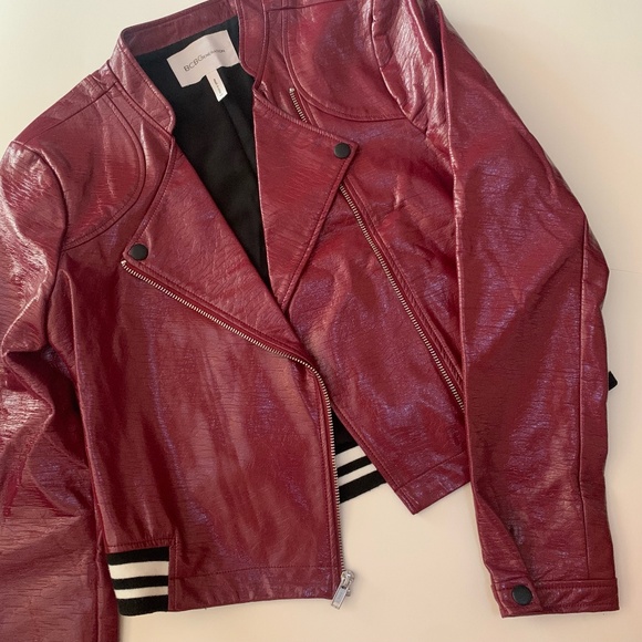 BCBGeneration | Red Vegan Leather Moto Jacket Y2K Bikercore Cropped | Size XS - Picture 6 of 10